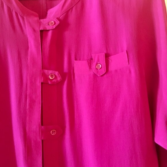 Vintage 80s Argenti 100% Silk Blouse Bright Pink Long Sleeve Button Down Size 12 - Picture 3 of 4